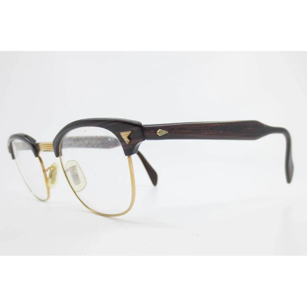 American Optical Vintage Browline Eyeglasses Woodgrain 1/10 12K Gold Filled 24mm